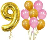 FANEX Solid Pink and Gold Latex Balloon 9th Number Foil Balloon