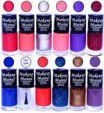 Makeup Mania HD Color Nail Polish Set of 12 Pcs (Combo MM-127) Coral Red, Pinkish Peach, Silver, Blue, Red Glitter, Purple, Orange, Golden (Pack of 12)