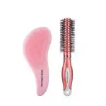 Swiss Connection Hair Roller Brush with 1pc Curve Detangling Brush, for Curly/Straight/Wavy/Wet/Oil/Thick/Long Hair/Dry Hair, Anti-Bacterial, Paddle Detangler Hair Comb Brush for Women Men & Kids Use in Wet &Dry Hair (Pack of 2)