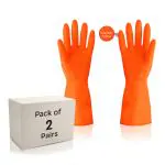 Robustt Premium Orange Rubber Cleaning Gloves | Reusable Gloves for Cleaning | Chemicals & Detergents Resistant | Pack of 2 |Heavy Duty Hand Gloves|Hand Gloves for Dish Washing, Gardening & Cleaning
