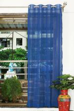 Parda Online Blue Cotton Linen Solid Eyelet Space Window Curtain 5ft, (Pack of 1)