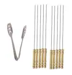 First Front Stainless Steel Momo Tong with Wooden Sikhe Set and Multicolour, Pack of 2