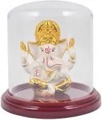 Real Craft White Glass, Ceramic Ganesha Idol In Box Ganpati Car Dashboard