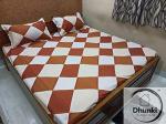 COSWEL Brown Checked Cotton Printed Double Bedsheet and 2 Matching Pillow Cover Set with 2 Free Pillow (225 x 250 cm)