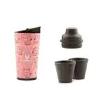 VAYA DRYNK Piggy 3 in 1 Vacuum Insulated Stainless Steel Water Bottle with Gulper, Sipper Lids and 2 Cups 350 ml