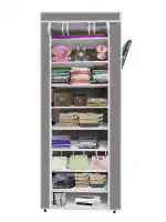 Eco Shopee 9 Fancy Layer Collapsible Wardrobe Almirah Portable Cloth Rack Foldable Cupboard for Clothes Storage Organizer Shelves Non Woven Fabric and PP Plastic Storage Unit (Self Assemble) (9L , Grey)