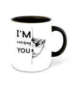 Whats Your Kick Funny Quotes Theme I m Watching You Quotes Design Printed Black Ceramic Coffee and Tea Mug 325 ML