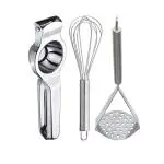 DreamBasket Stainless Steel Lemon Squeezer & Egg Whisk & Potato Masher for Kitchen