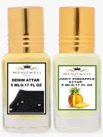 Menjewell Combo Pack of 2PCs Attar(Denim 5Ml,Juicy Pineapple 5Ml) 10ML Attar (Floral, Fruity)