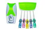 Adore Hands Free Toothpaste Dispenser Automatic Toothpaste Squeezer with 5 Toothbrush Holds -Green