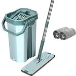 DHRUVINE Upgraded Hands-Free Squeeze Microfiber Flat Spin Mop System 360 Flexible Head Mop with 1+2 Super-Absorbent Microfiber Pads