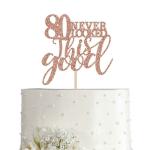 Festiko 80 Rose Gold Glitter 80 Never Looked This Good Cake Topper, 80th Birthday Party Toppers Decorations, Supplies
