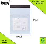 REMY PACKAGING 10X12 INCH Tamper Proof Courier Bags With POD JACKET Poly Mailer Envelopes Pouches Cover 55 MICRON 100 PCS Packet (White & Black)