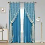Jvin Fab Sky Blue Silk Curtains (Set Of 2)