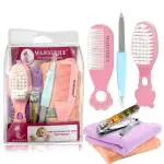 Majestique Baby Grooming kit with Soft Towels for Newborns & Toddlers, Baby Set 5Pcs - Pink