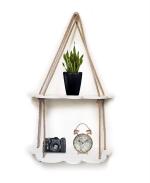Vah White Cloud 2 Layer Wall Shelf Wood Floating Shelves Rustic Rope Hanging