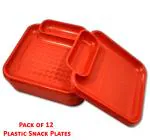 Inpro Stylish Plastic Plates in 12 Red Color for Serving Snacks / Pasta plate / Serving plate- Plastic Snacks plates-small plate- plastic kitchen crockery or parties Set of 12 Red Snacks Plastic Plates (Set Of 12 Plates).
