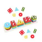 Bumtum Wooden 5 Shape Sorter & Stacking Toys | Geometrical Building Blocks Shape Sorting Toy For Kids Educational Learning Toy Stack