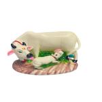 Jiyansh Creation Decorative Cow and Calf big Statue | Marble dust | Kamdhenu Marble Studded Gau Mata Showpieces 6-inch Decorative Showpiece - 12 cm  (Polyresin, White)