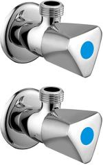 Livefast Silver Triangle Zinc Alloy Angle Valve Quarter Turn With Wall Flange Faucet - Wall Mount Installation Type (Pack Of 2)