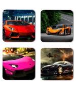 Whats Your Kick Car Lover Lamoborghini Cars Printed Set of 4 Coaster With Metal Stand