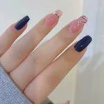 Secret Lives Acrylic Press on Artificial Designer Fake Nails Extension Pink and Blue Color Blue Grafti Line and Stone 24 pcs Set with Glue Sheet