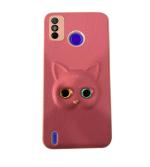Fastship Colour Eye Cat soft Kitty Case Back Cover for Tecno Spark Go 2020 | Faux Leather Finish 3D Pattern Cat EYES Case Back Cover Case for Tecno KE5 / Spark Go 2020 - Pink