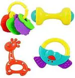 Enorme Colourful Non Toxic Lovely Attractive Set of 4 Pcs Rattles and Teether for Babies