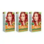 Nisha Creme Hair Color for Women & Men Long-lasting 100% Grey Coverage Permanent Hair Colour for Soft Shiny Healthy Hair Copper Red (120g, Pack of 3)