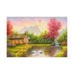 SHASWAT ART Multicolored Landscape of Lake View Natural Scenery Painting Sparkle Coated Self Adhesive Wallpaper Without Frame Digital Reprint 24 inch x 36 inch Painting