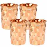 Prisha India Craft Pure Copper Glass Diamond Design,Capacity 350 ML,set of 4
