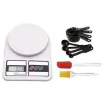 Inditradition Combo Pack - Electronic Digital Kitchen Weighing Scale 10kg, 8 Piece Measuring Cup & Spoon Set, Silicone Brush & Spatula Set