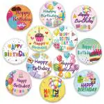 Zyozique MultiColor Happy Birthday Badge | Birthday Pin Badge for Kids - Birthday Party Supplies (PACK OF 12)