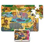 Mini Leaves 60 Pieces Wooden Floor Puzzle for Kids & Adults | Wild Safari Animals Jigsaw Floor Puzzle| Fun & Challenging Wooden Floor Puzzle Game - Gift for Adults & Kids with Wooden Box