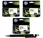 HP 955XL C/M/Y Original Ink Cartridge (Set of 3) With ITGLOBAL 3in1 Multi-Function Pen