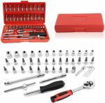 PERFECT TECH 46 In 1 Pcs /4-inch Screwdriver Socket Set Tool Kit | Hand Tool Kit Wrench Set Multi-Purpose | 4-14mm CR-V Sockets, S2 Bits, Extension Bars Mechanic | Combination Tool Case Precision | Tool Kit Set For All Bike | Household Auto Repair