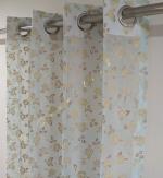 RIDHAAN Tissue Sheer Transparent Foil Printed Curtains (Aqua Blue Base and Golden Foil Print, 4*7 Feet, Pack of 2 ) with 1 Piece of beautiful Tie Back