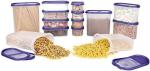 Cutting EDGE Clear Frosted BPA-Free Space Saver 360 View Airtight Food Storage Containers with Purple Lid - Set of 14 with 2 Pouring Lids