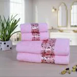 Rangoli Victoria 100% Cotton Bath Towel 450 GSM Set of 4 (2 Bath Towel & 2 Hand Towel Combo) | Hand & Bath Towels for Men & Women Super Absorbent, Quick Dry & Ultra Soft Bathing Towel, Pink