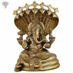 Kalakrithi Classic Bronze Very Unique Ganesh Statue with 5 Headed Snake Above Head 20.32 X 12.7 cm