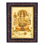 Hawai Pancha Mukhi Hanuman Bajrang Bali Religious Gold Plated Wooden Wall Hanging Photo frame 8.5X7 inch BLKFRM450