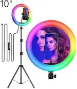 Webilla Ring Light 13 Rgb Ring Light With Adjustable Tripod Stand, Mini Led Dimmable Selfie Ring Light With Cell Phone Holder