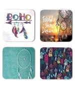 Whats Your Kick Dream Catcher Beautiful Design Boho Quotes Printed Set of 4 Coaster With Metal Stand