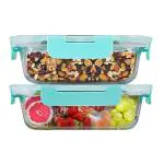 Cutting EDGE 1040ml Borosilicate Glass Microwave Safe Rectangle Container Multipurpose Lunch Box for Office with Break Free Detachable Locks, Freezer Safe, Airtight, Leakproof (Set of 2, 1040ML)