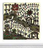 Tamatina Multicolor Gond Art Unframed Village Couple Art Indian Art Canvas Painting - 24X24 Inch