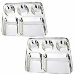 UPEN Stainless Steel Bhojan Thali/Mess Tray/Dinner Plate Set of 1 / Stall Plates of Extra Depth 5 Compartments in 1 Plate Set of 2