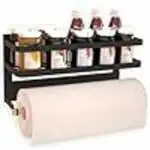 SARVANGAH Magnetic Paper Towel Holder for Refrigerator,Magnetic Spice Rack with Paper Towel Rack Storage Organizer Fridge Shelf,Used for Kitchen,Bathroom, Drill Free (Black)