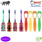 MAXI Oral Care Combo of 8-(4 Kids) Zoom Car Junior Toothbrush & (4 TC) 1 Number Tongue Cleaner