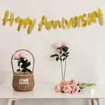 AMFIN Happy Anniversary Golden Bunting Paper Banner Set for Decoration / Anniversary Decorations for Home / Happy Anniversary Decoration Items / Wedding Anniversary Decoration Items for Home