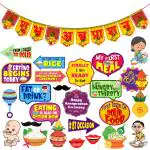 Zyozique Annaprashan Decoration Items - Photo Booth Props with Bunting Banner (Pack of 26)